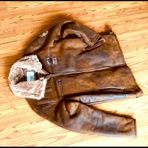 Classic Vintage Choc-Brown Leather Fur Jacket.